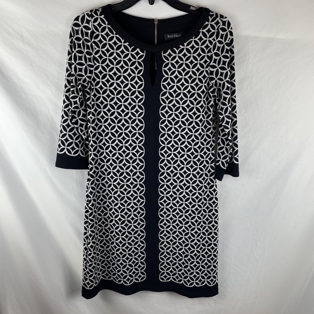 White House Black Market Dress size X-Small Black White Boho Geometric Career